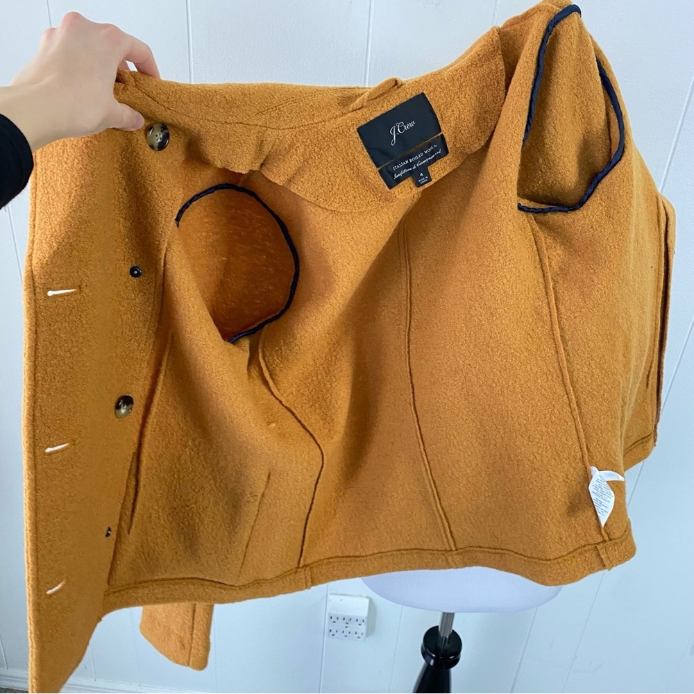 J Crew Womens Italian Boiled Wool Double Breasted Peacoat Jacket Yellow Size 4 - Picture 9 of 13